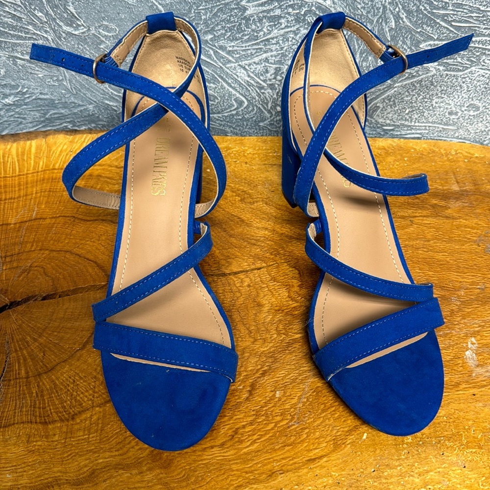 Royal Blue  Women’s Ankle Strap Dress Pump Low Chunky Heel Sandals